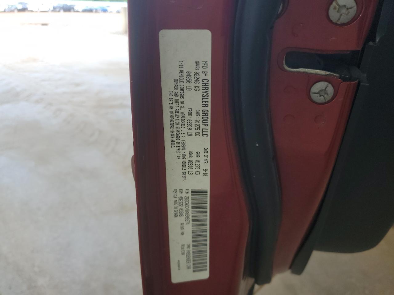 2010 Dodge Charger Sxt VIN: 2B3CA3CV0AH309274 Lot: 62400155