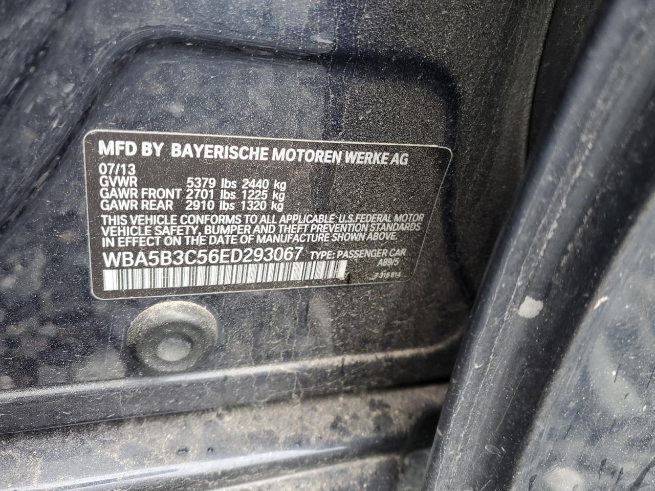 2014 BMW 535 Xi VIN: WBA5B3C56ED29306 Lot: 61443525