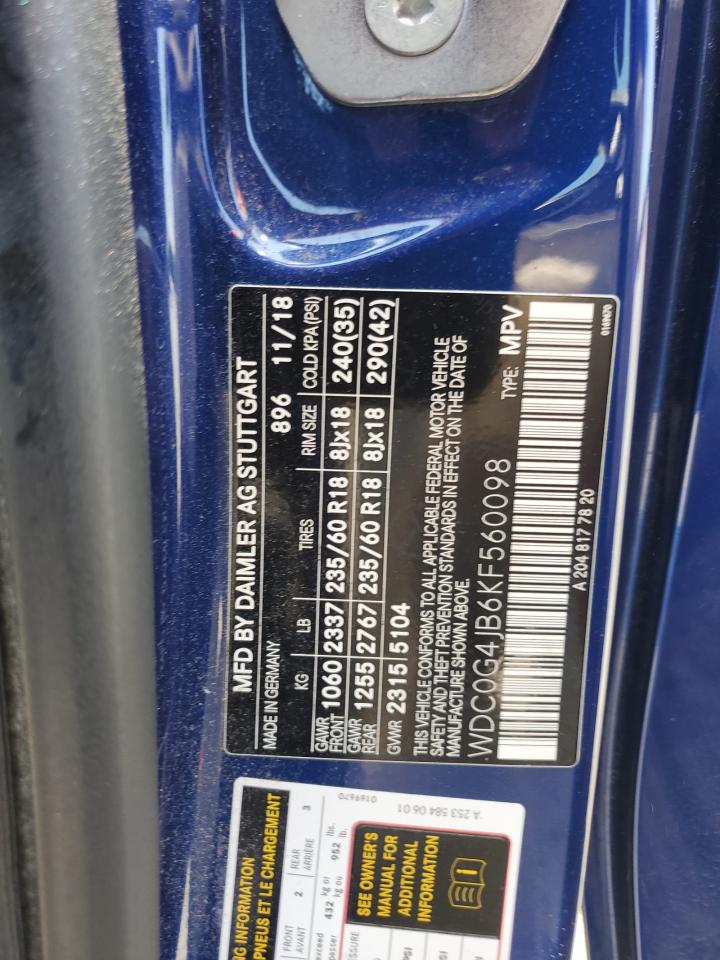 2019 Mercedes-Benz Glc 300 VIN: WDC0G4JB6KF560098 Lot: 62561245