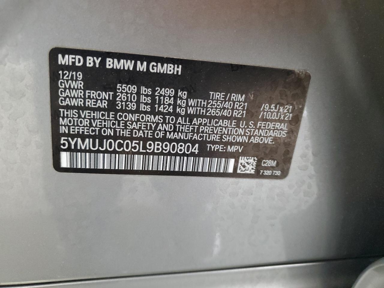 2020 BMW X4 M Competition VIN: 5YMUJ0C05L9B90804 Lot: 61083095