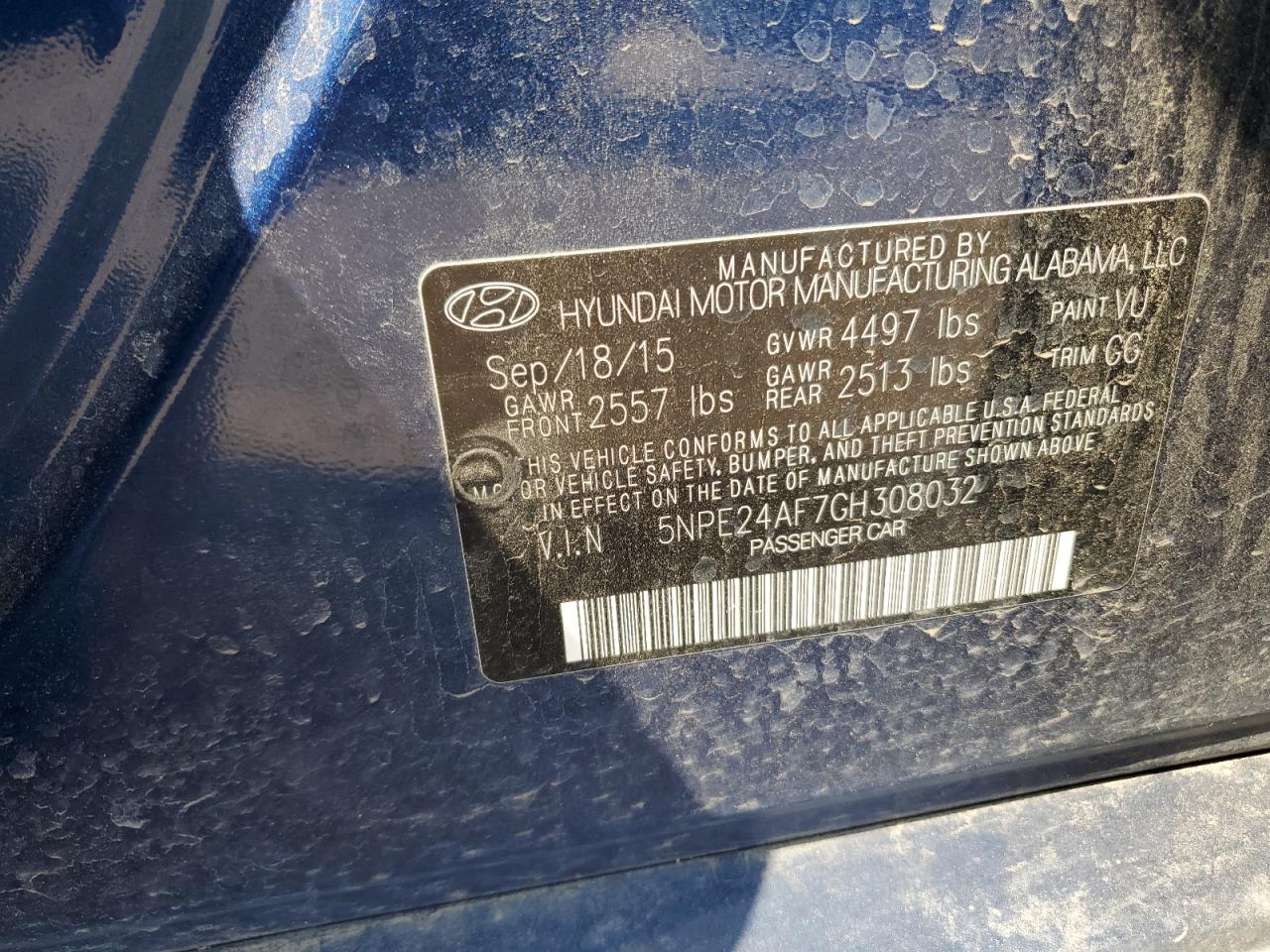 2016 Hyundai Sonata Se VIN: 5NPE24AF7GH308032 Lot: 63118335