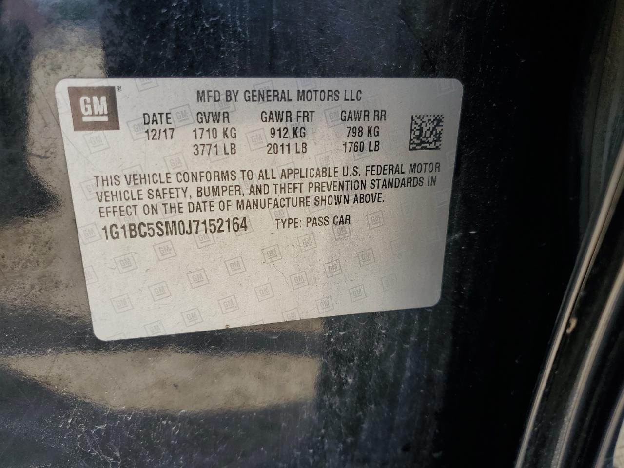 2018 Chevrolet Cruze Ls VIN: 1G1BC5SM0J7152164 Lot: 61549735