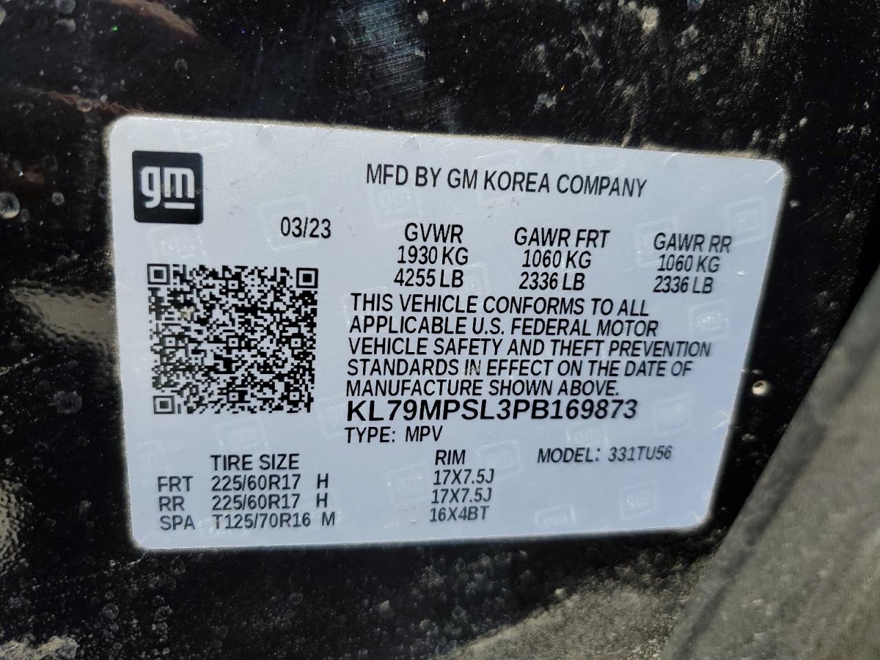 2023 Chevrolet Trailblazer Lt VIN: KL79MPSL3PB169873 Lot: 60697565