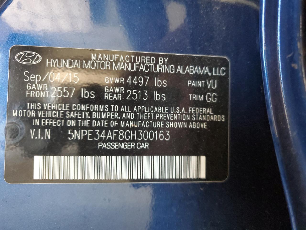 2016 Hyundai Sonata Sport VIN: 5NPE34AF8GH300163 Lot: 62166335