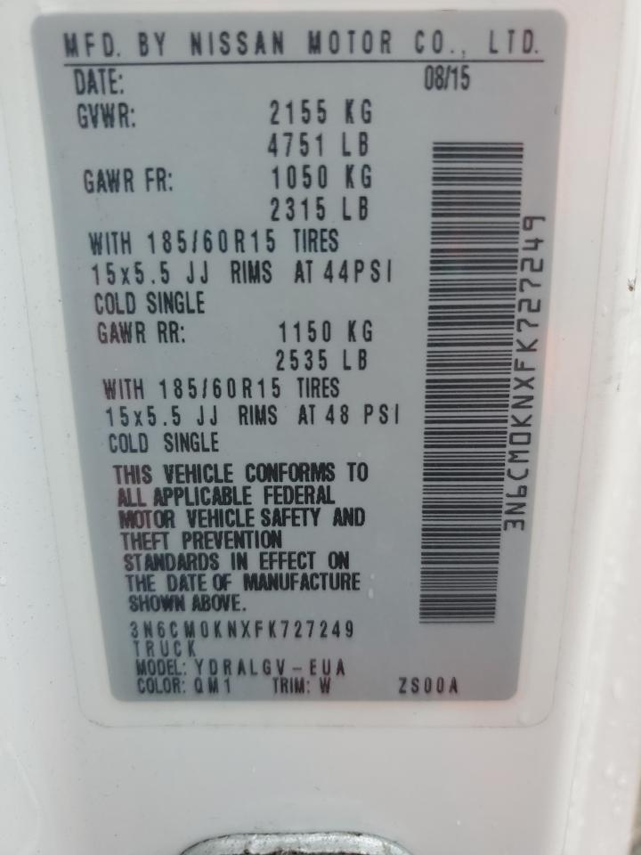 2015 Nissan Nv200 2.5S VIN: 3N6CM0KNXFK727249 Lot: 59381295