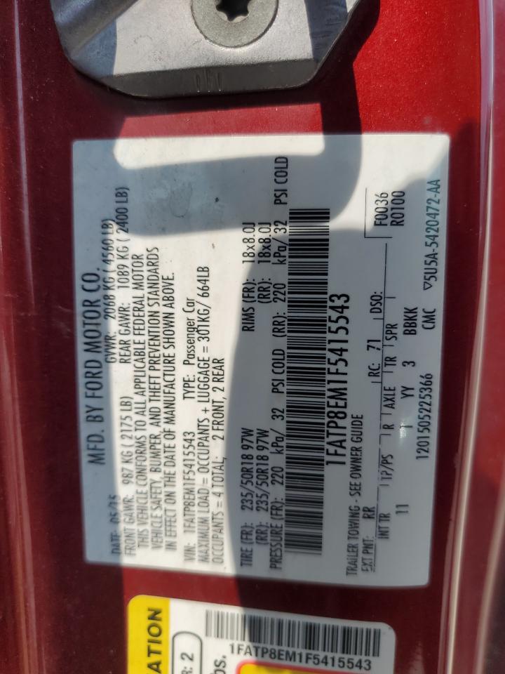 2015 Ford Mustang VIN: 1FATP8EM1F5415543 Lot: 59265635
