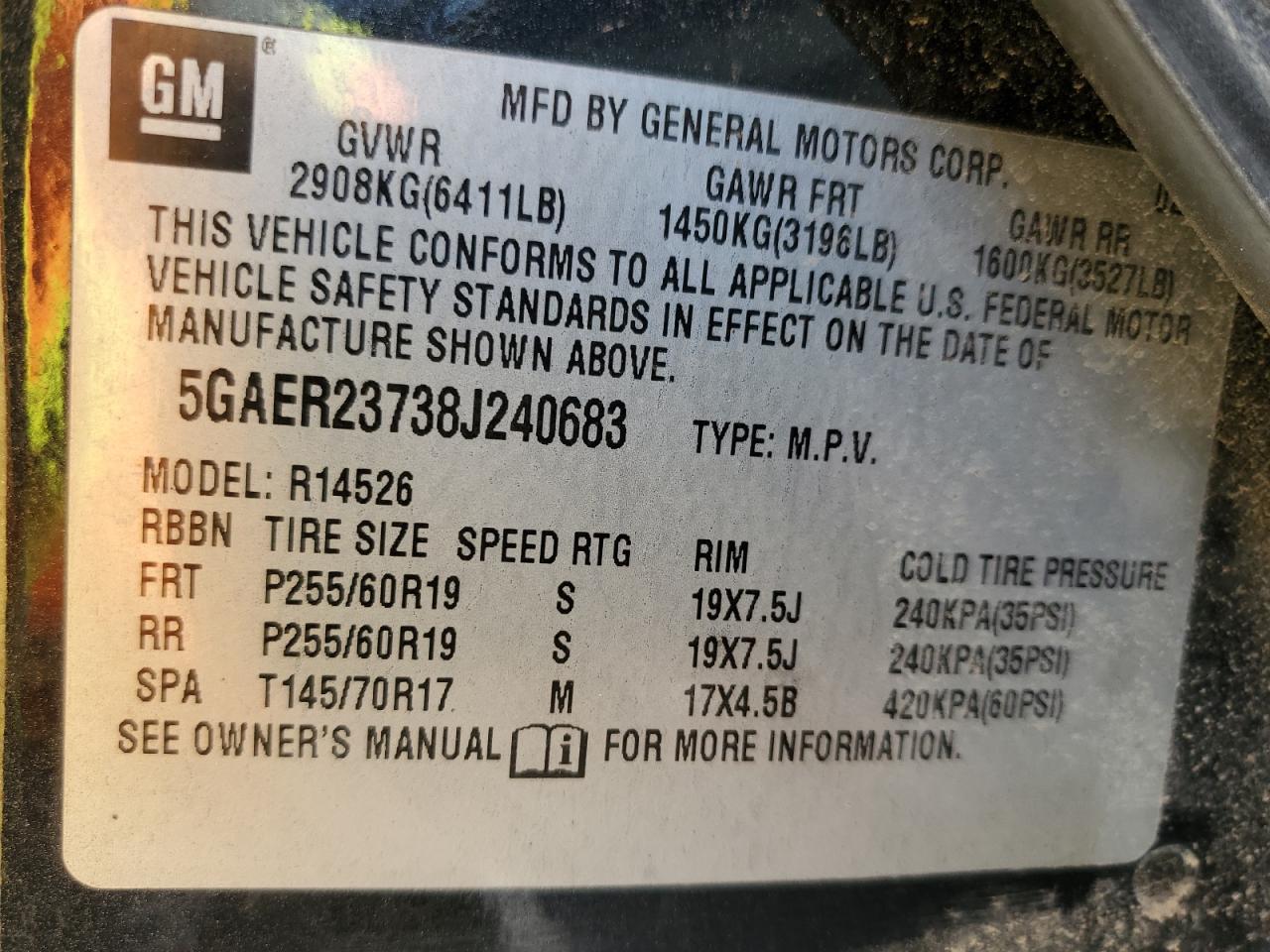 2008 Buick Enclave Cxl VIN: 5GAER23738J240683 Lot: 62149425