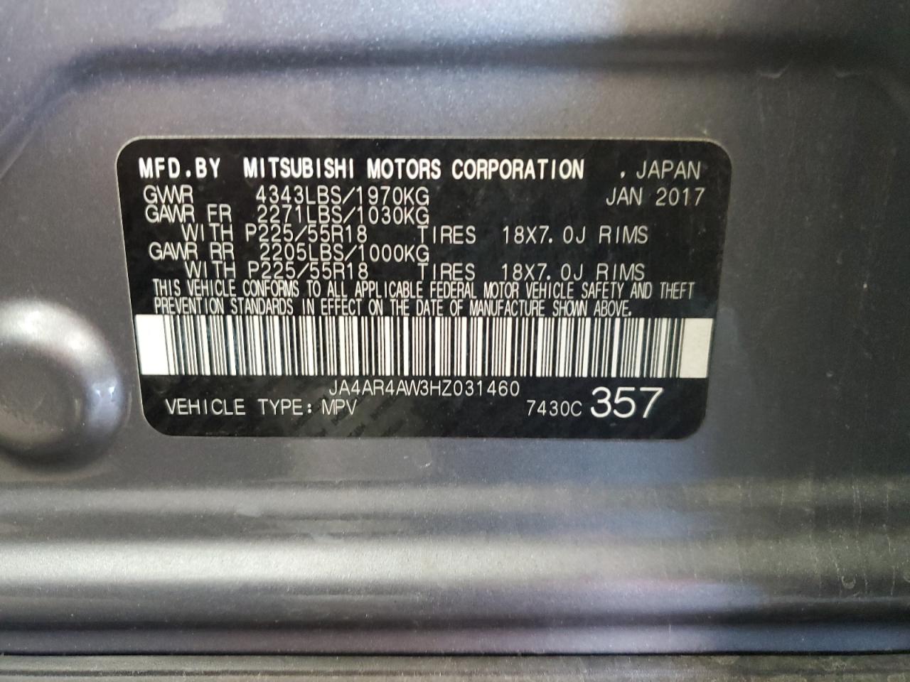 2017 Mitsubishi Outlander Sport Sel VIN: JA4AR4AW3HZ031460 Lot: 62649265