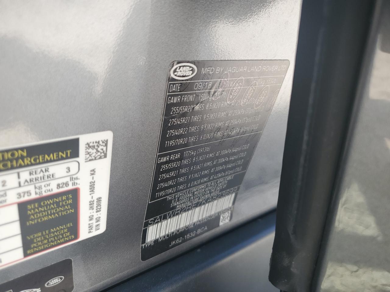2019 Land Rover Range Rover Sport Supercharged Dynamic VIN: SALWR2RE7KA823699 Lot: 61096445