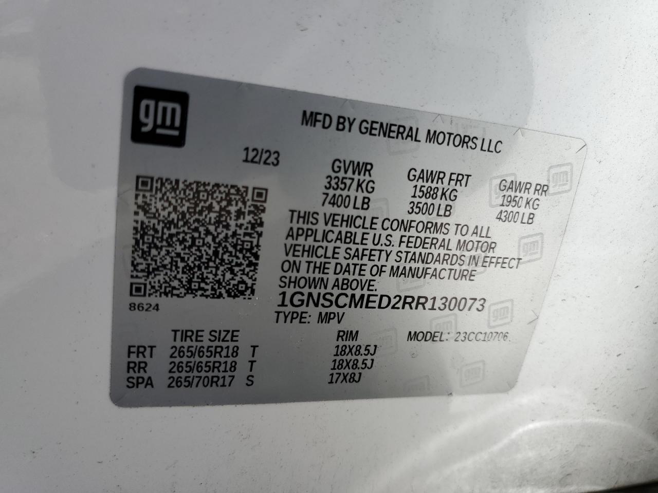 CHEVROLET TAHOE 2024 VIN 1GNSCMED2RR130073 фото 13