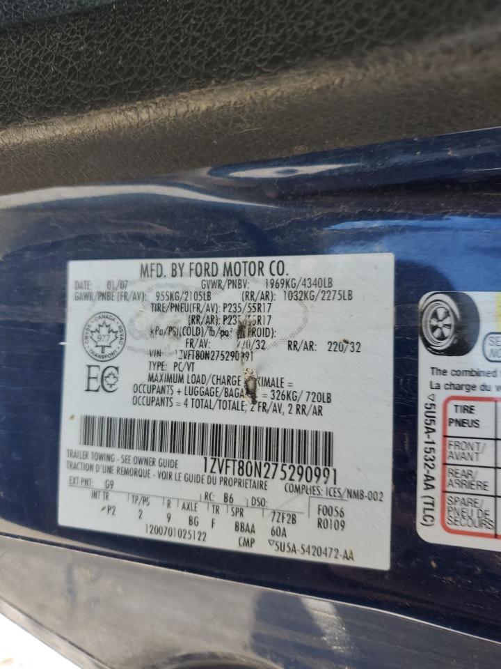 2007 Ford Mustang VIN: 1ZVFT80N275290991 Lot: 60060535