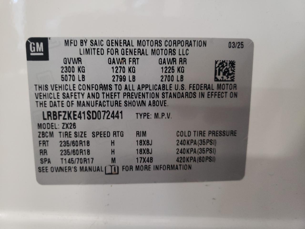 2025 Buick Envision Preferred VIN: LRBFZKE41SD072441 Lot: 62179465