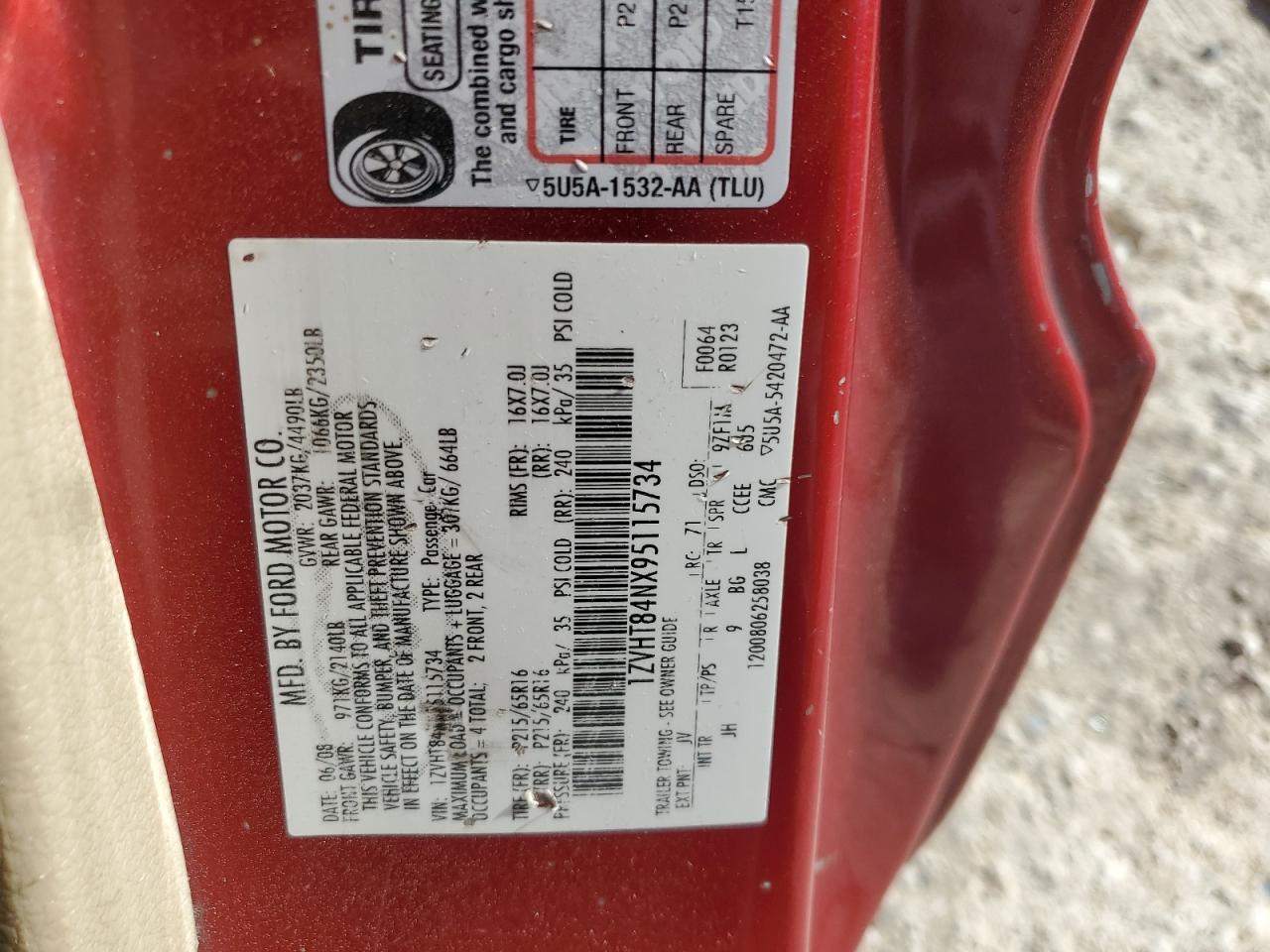 2009 Ford Mustang VIN: 1ZVHT84NX95115734 Lot: 62302725