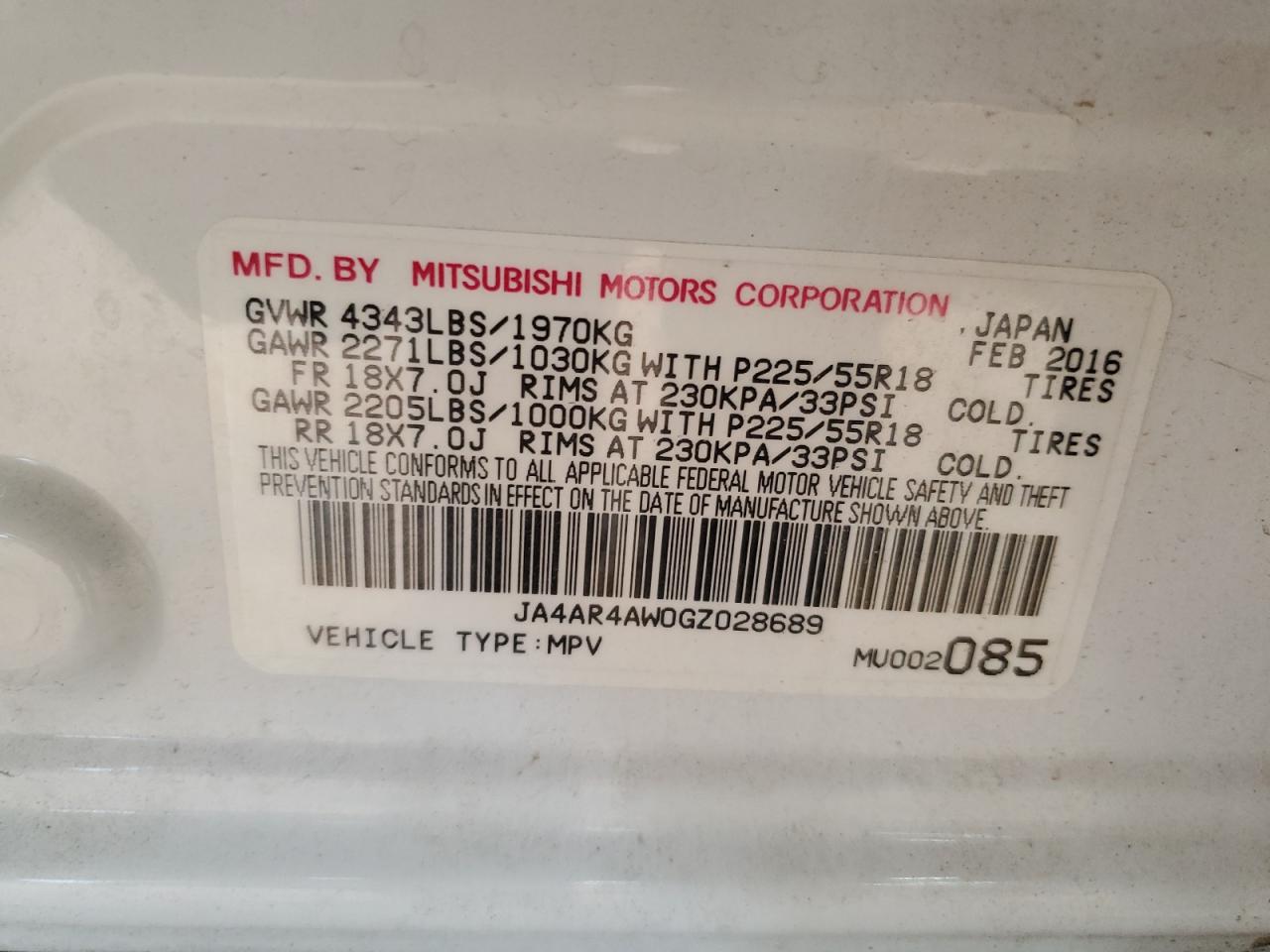 2016 Mitsubishi Outlander Sport Sel VIN: JA4AR4AW0GZ028689 Lot: 62353285
