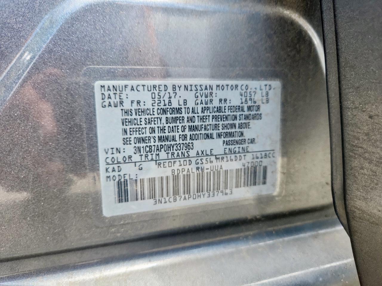 2017 Nissan Sentra Sr Turbo VIN: 3N1CB7AP0HY337963 Lot: 63054025