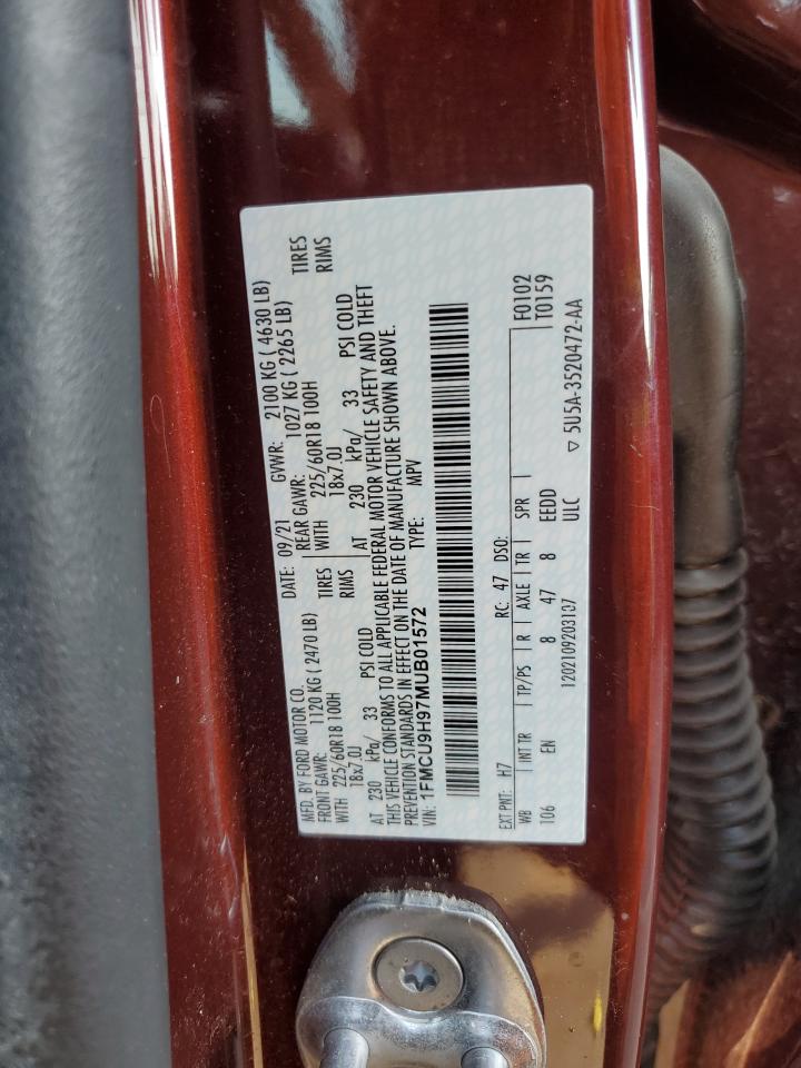 2021 Ford Escape Sel VIN: 1FMCU9H97MUB01572 Lot: 62057785