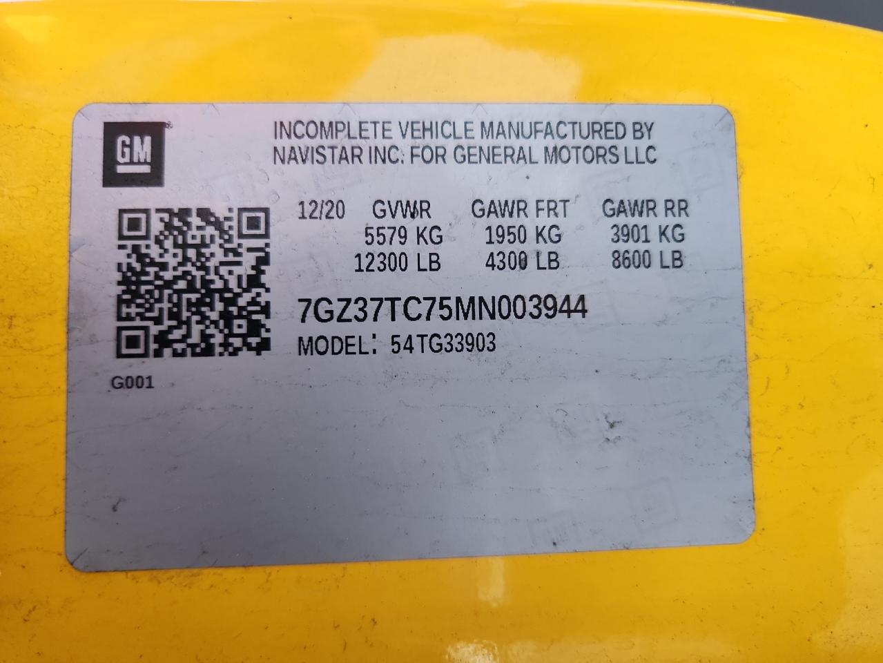 2021 GMC Savana Cutaway G3500 VIN: 7GZ37TC75MN003944 Lot: 61485985