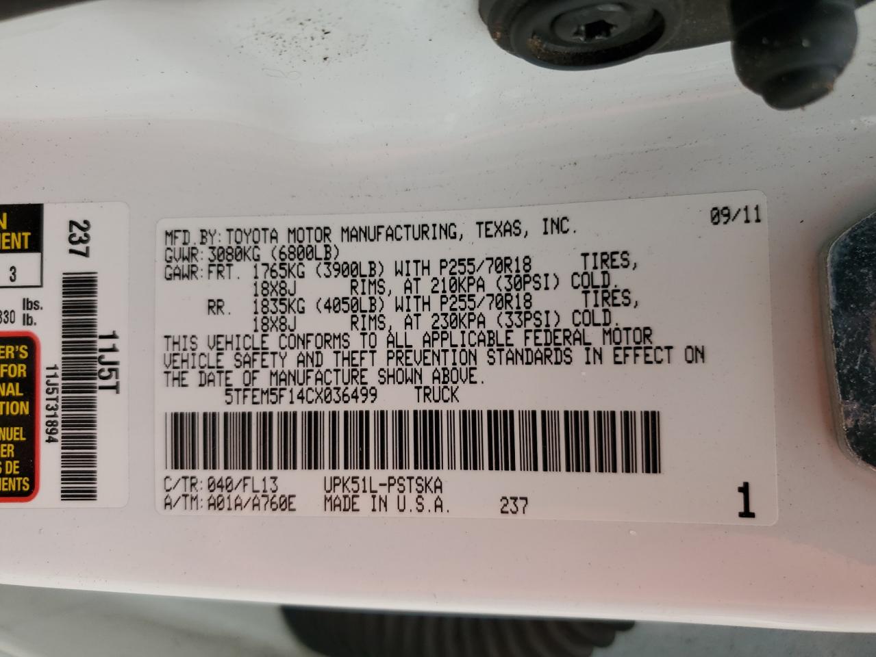 2012 Toyota Tundra Crewmax Sr5 VIN: 5TFEM5F14CX036499 Lot: 59001745