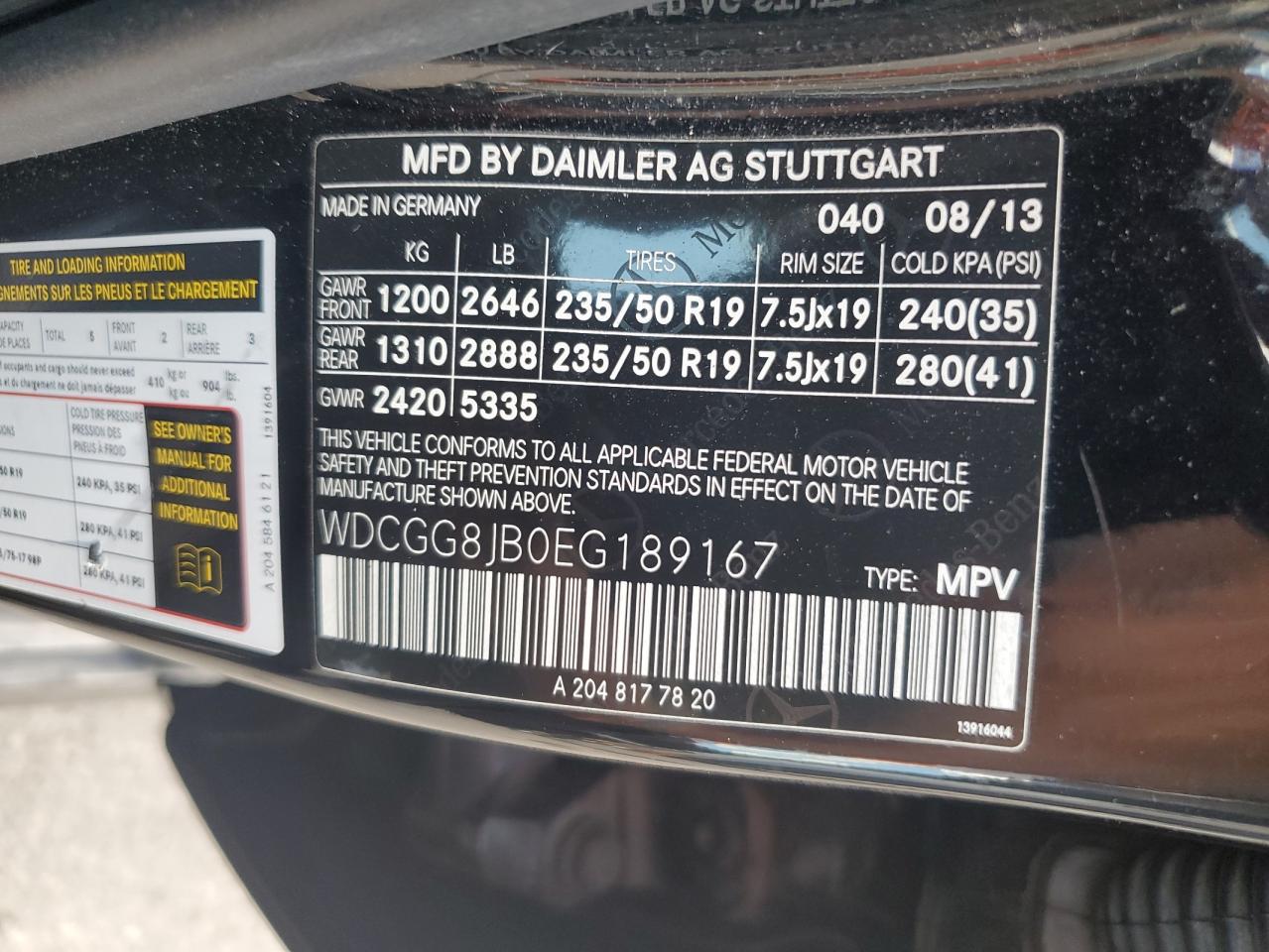 2014 Mercedes-Benz Glk 350 4Matic VIN: WDCGG8JB0EG189167 Lot: 62274415