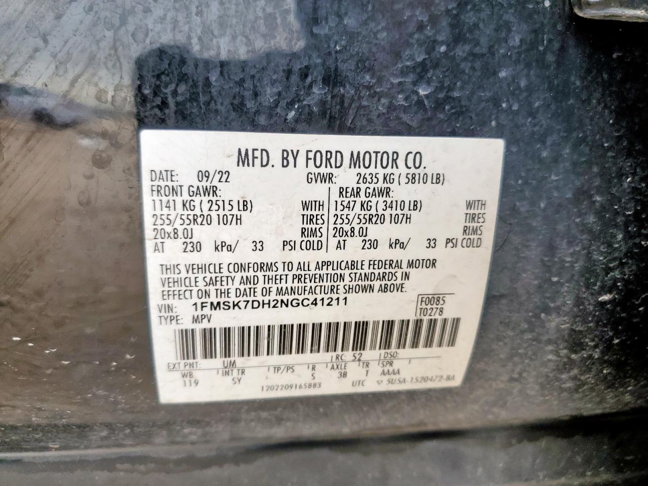 2022 Ford Explorer Xlt VIN: 1FMSK7DH2NGC41211 Lot: 61841665