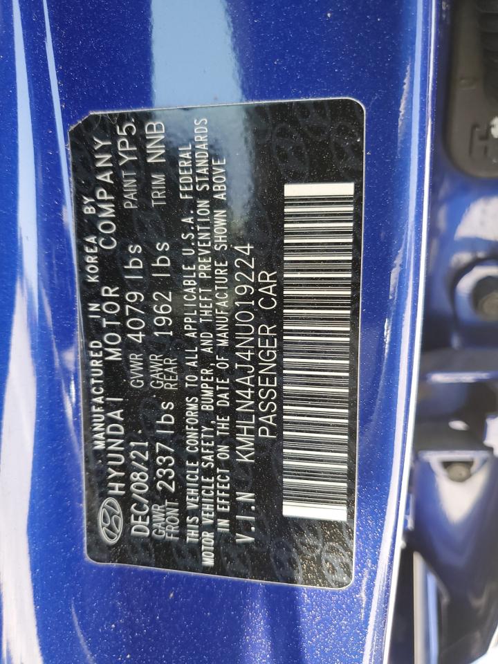 2022 Hyundai Elantra Limited VIN: KMHLN4AJ4NU019224 Lot: 62539605