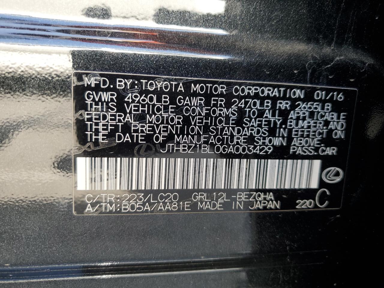 2016 Lexus Gs 350 Base VIN: JTHBZ1BL0GA003429 Lot: 62289985