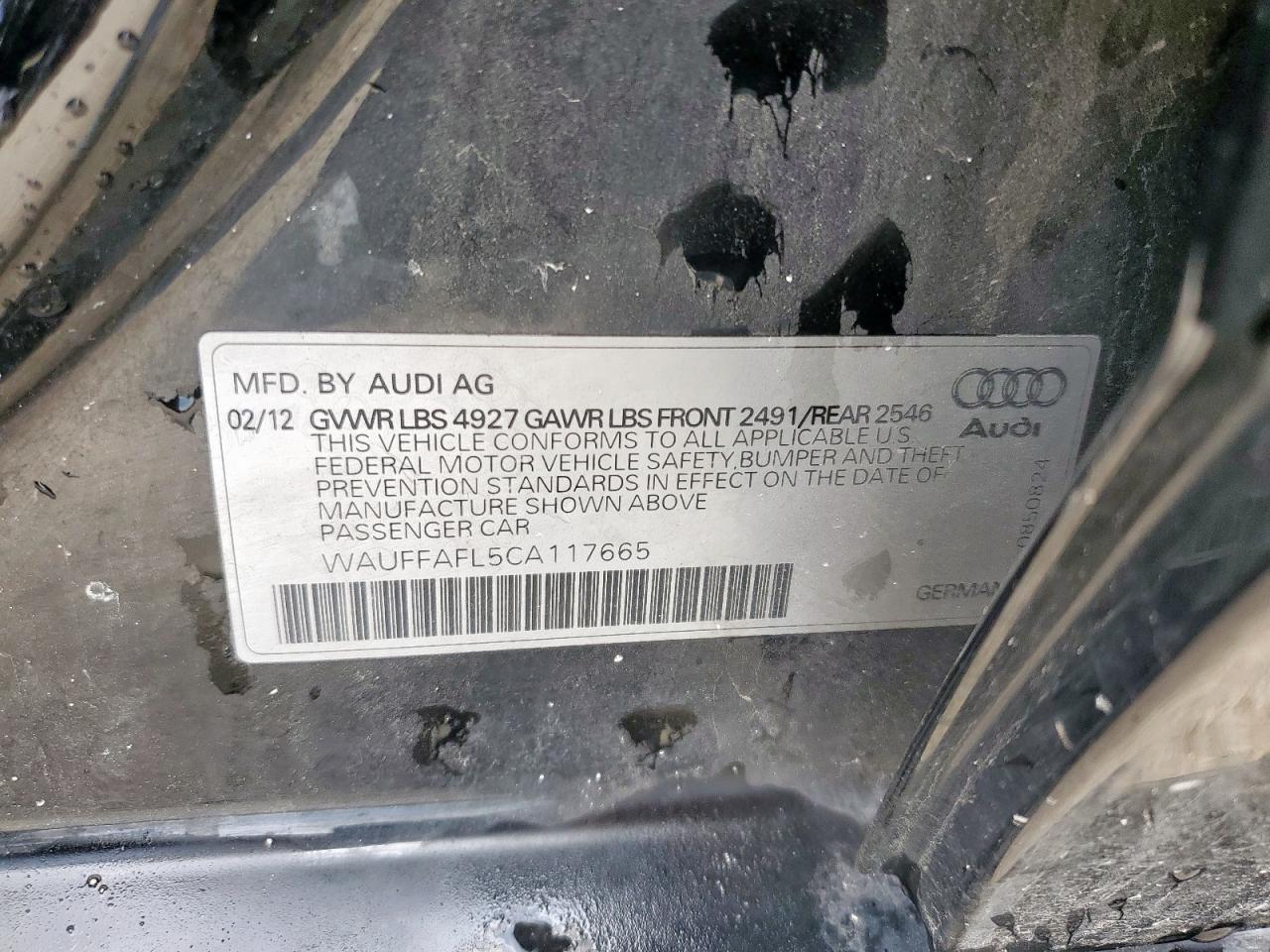 2012 Audi A4 Premium Plus VIN: WAUFFAFL5CA117665 Lot: 62471175