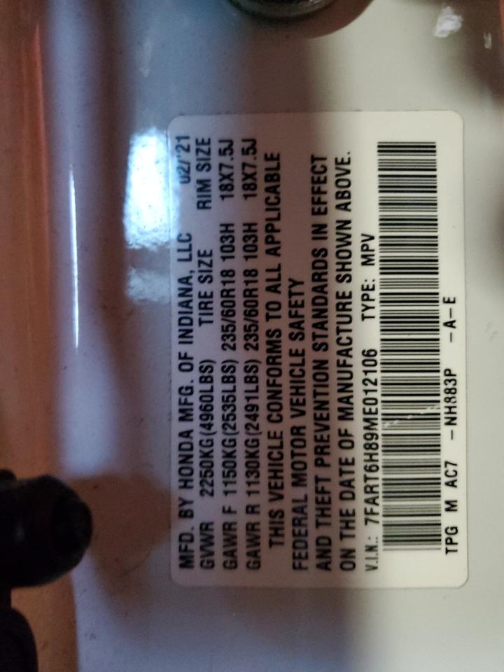 2021 Honda Cr-V Exl VIN: 7FART6H89ME012106 Lot: 62942125