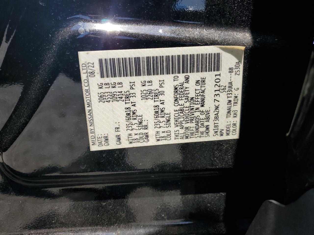2022 Nissan Rogue Sv VIN: 5N1BT3BA2NC731201 Lot: 61812725