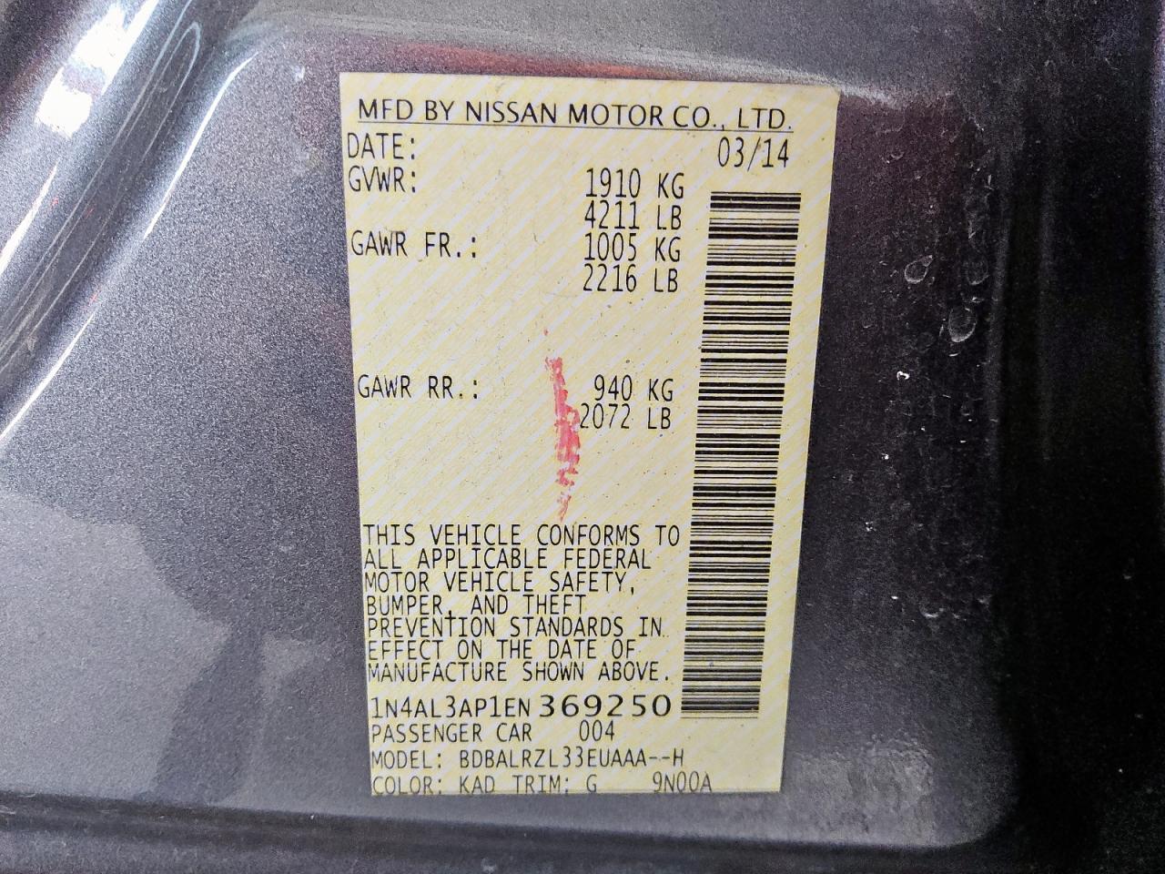 1n4al3ap1en369250 1N4AL3AP1EN369250 2014 Nissan Altima 2.5