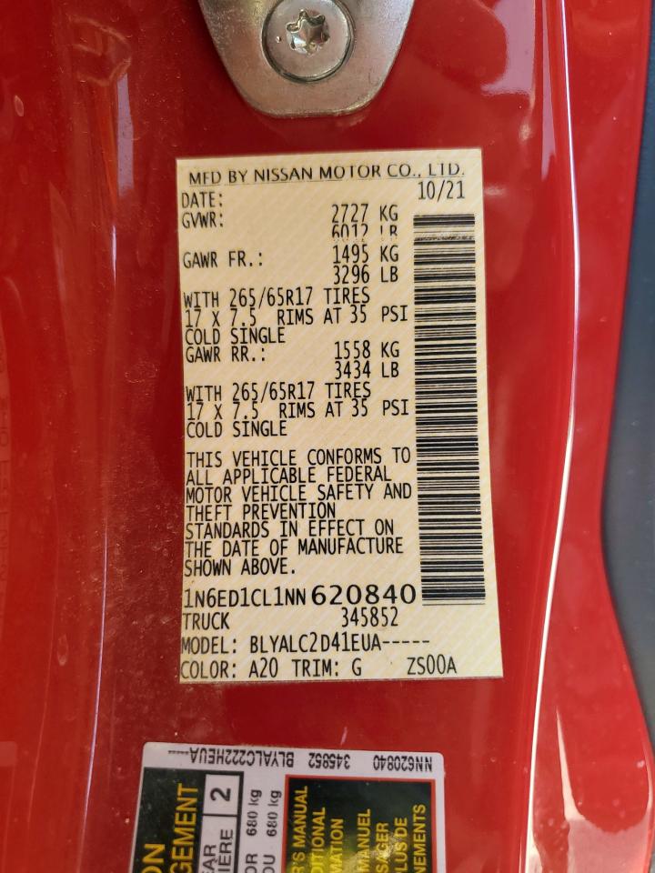 VIN: 1N6ED1CL1NN620840 2022 NISSAN FRONTIER