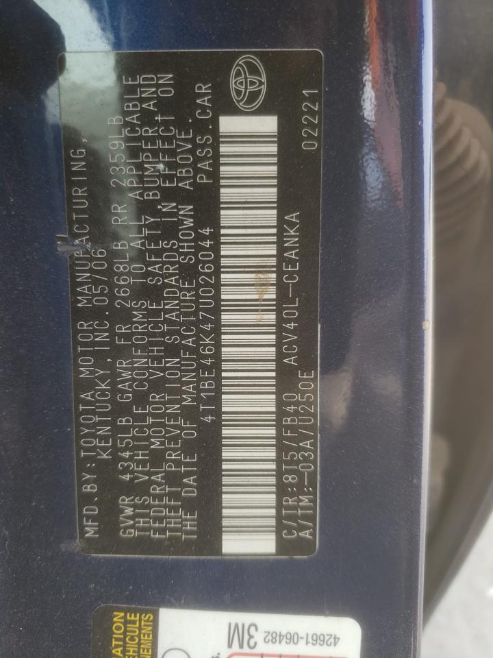 2007 Toyota Camry Ce VIN: 4T1BE46K47U026044 Lot: 62050615