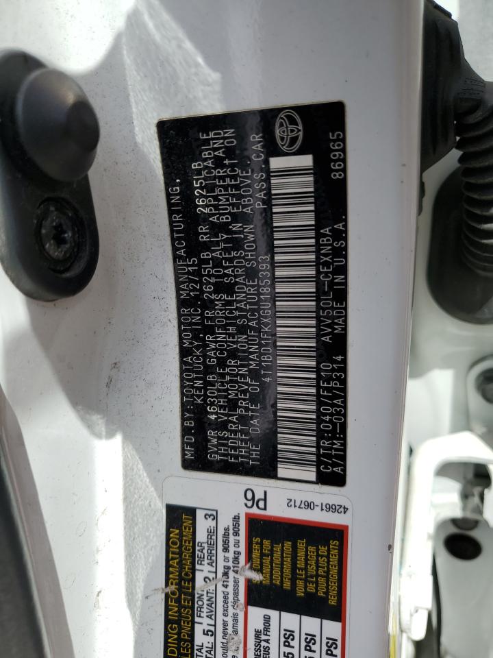 2016 Toyota Camry Hybrid VIN: 4T1BD1FKXGU185393 Lot: 61798685