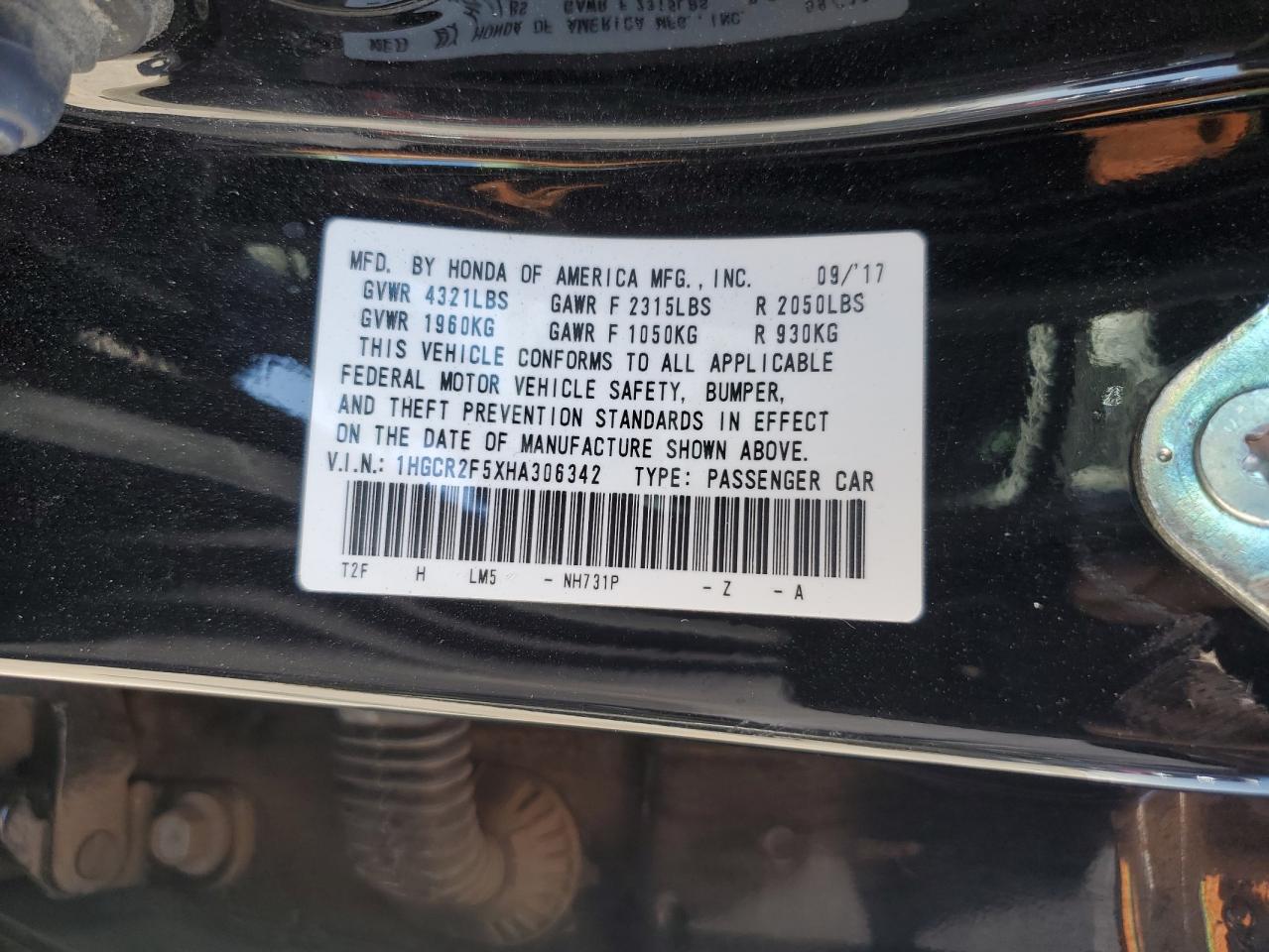 2017 Honda Accord Sport VIN: 1HGCR2F5XHA306342 Lot: 62948675