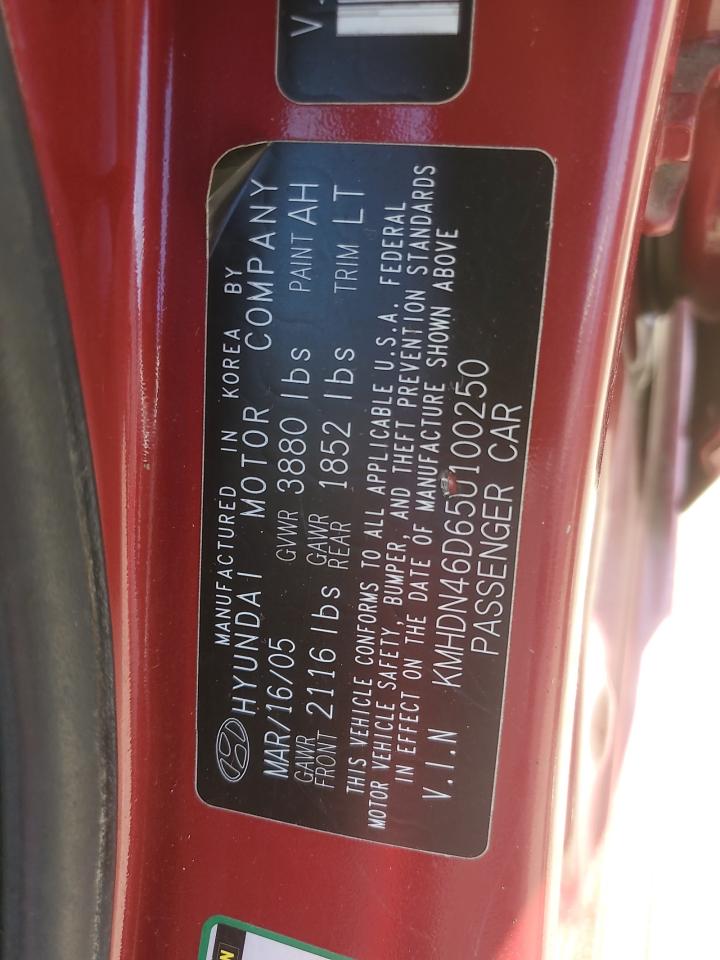 2005 Hyundai Elantra Gls VIN: KMHDN46D65U100250 Lot: 61225025
