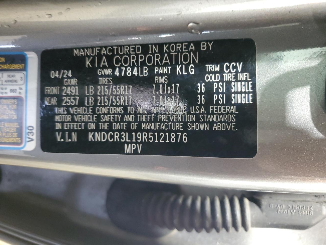 2024 Kia Niro Wind VIN: KNDCR3L19R5121876 Lot: 62262485