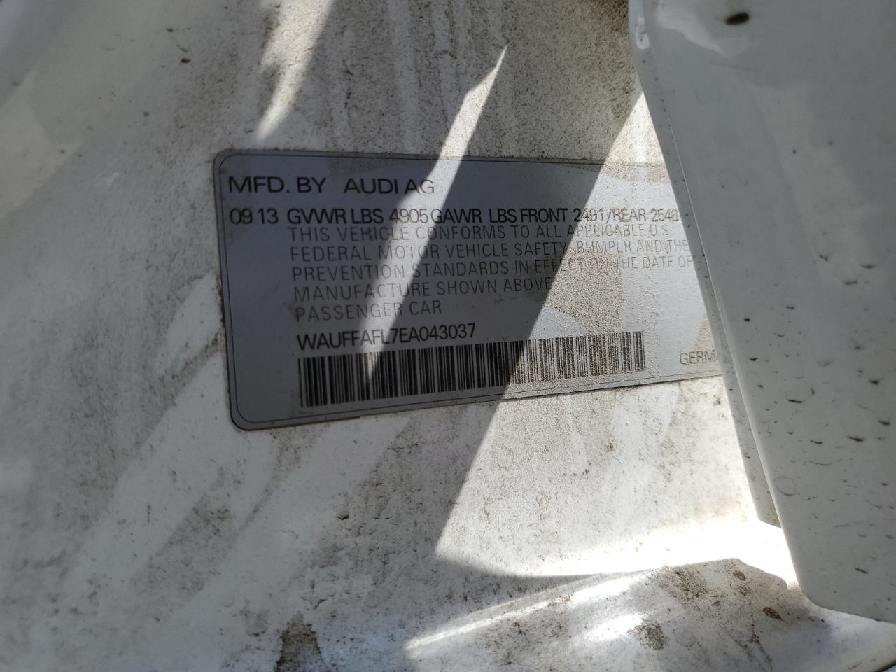 2014 Audi A4 Premium Plus VIN: WAUFFAFL7EA043037 Lot: 62774745
