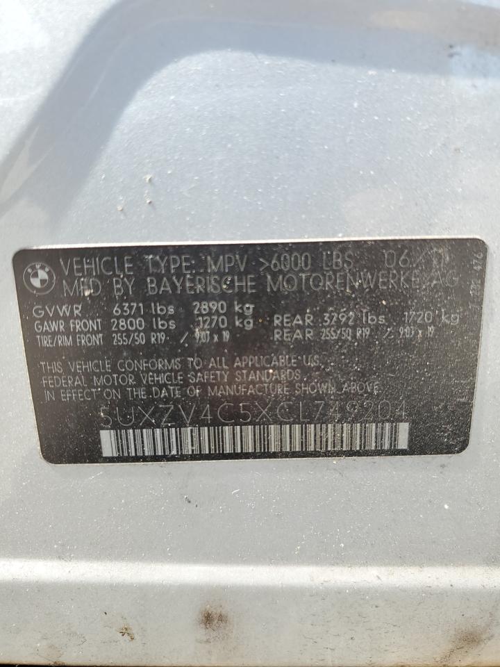 2012 BMW X5 xDrive35I VIN: 5UXZV4C5XCL749204 Lot: 62012985