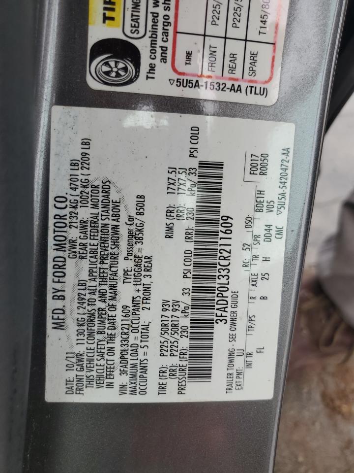 2012 Ford Fusion Hybrid VIN: 3FADP0L33CR211609 Lot: 60873005