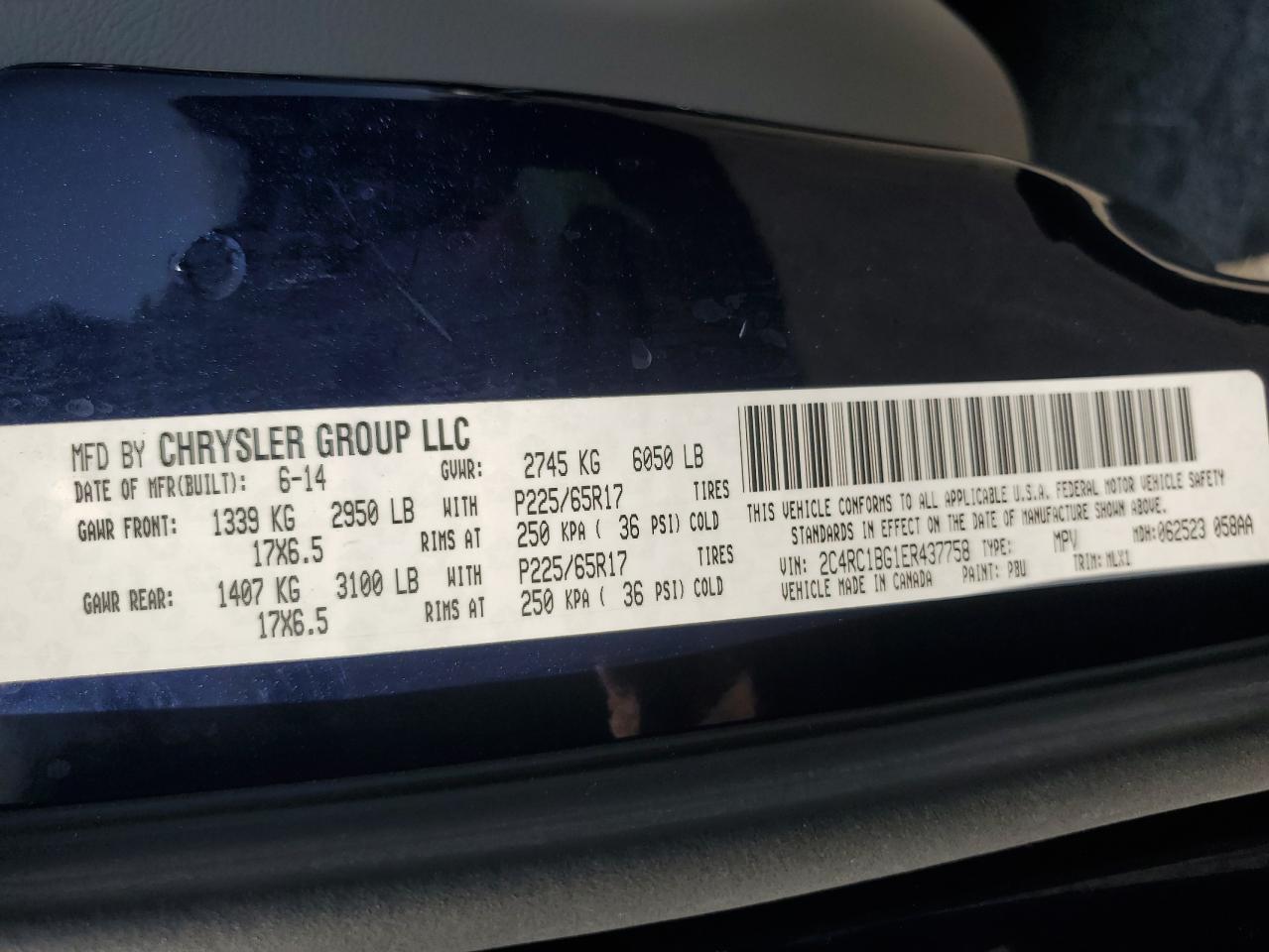 CHRYSLER MINIVAN 2014 VIN 2C4RC1BG1ER437758 zdjęcie 13