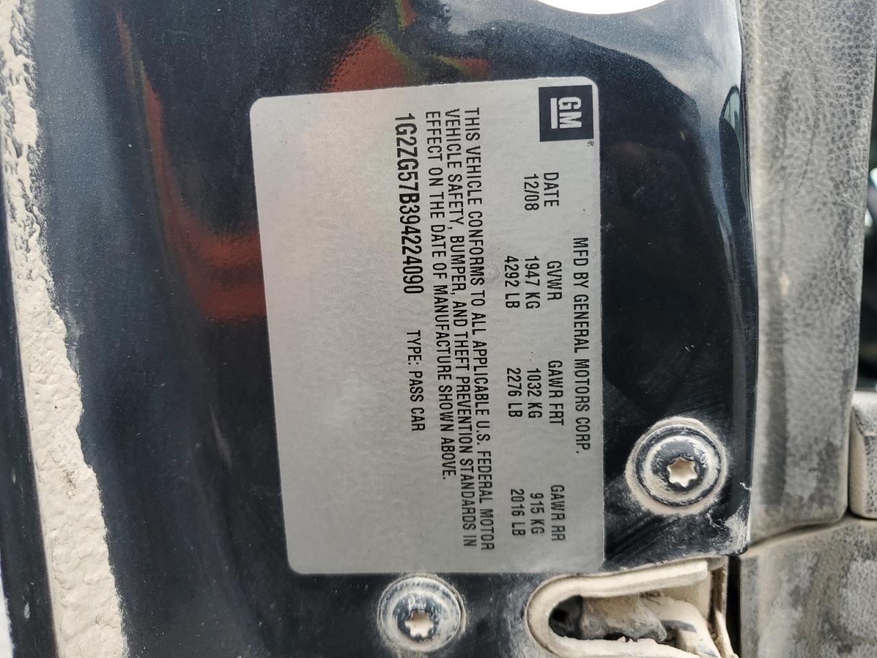 2009 Pontiac G6 VIN: 1G2ZG57B394224090 Lot: 62707295