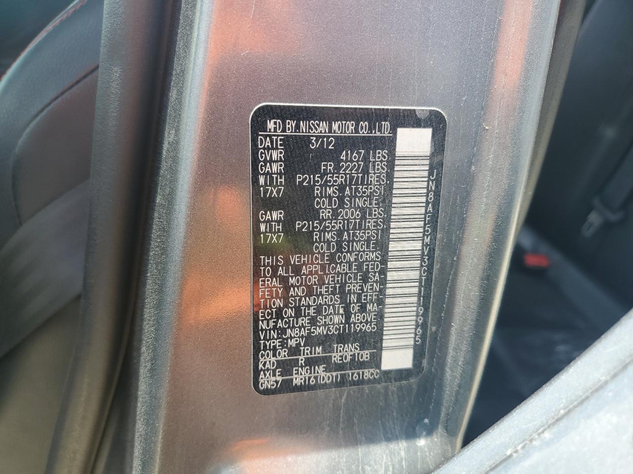 2012 Nissan Juke S VIN: JN8AF5MV3CT119965 Lot: 61696515