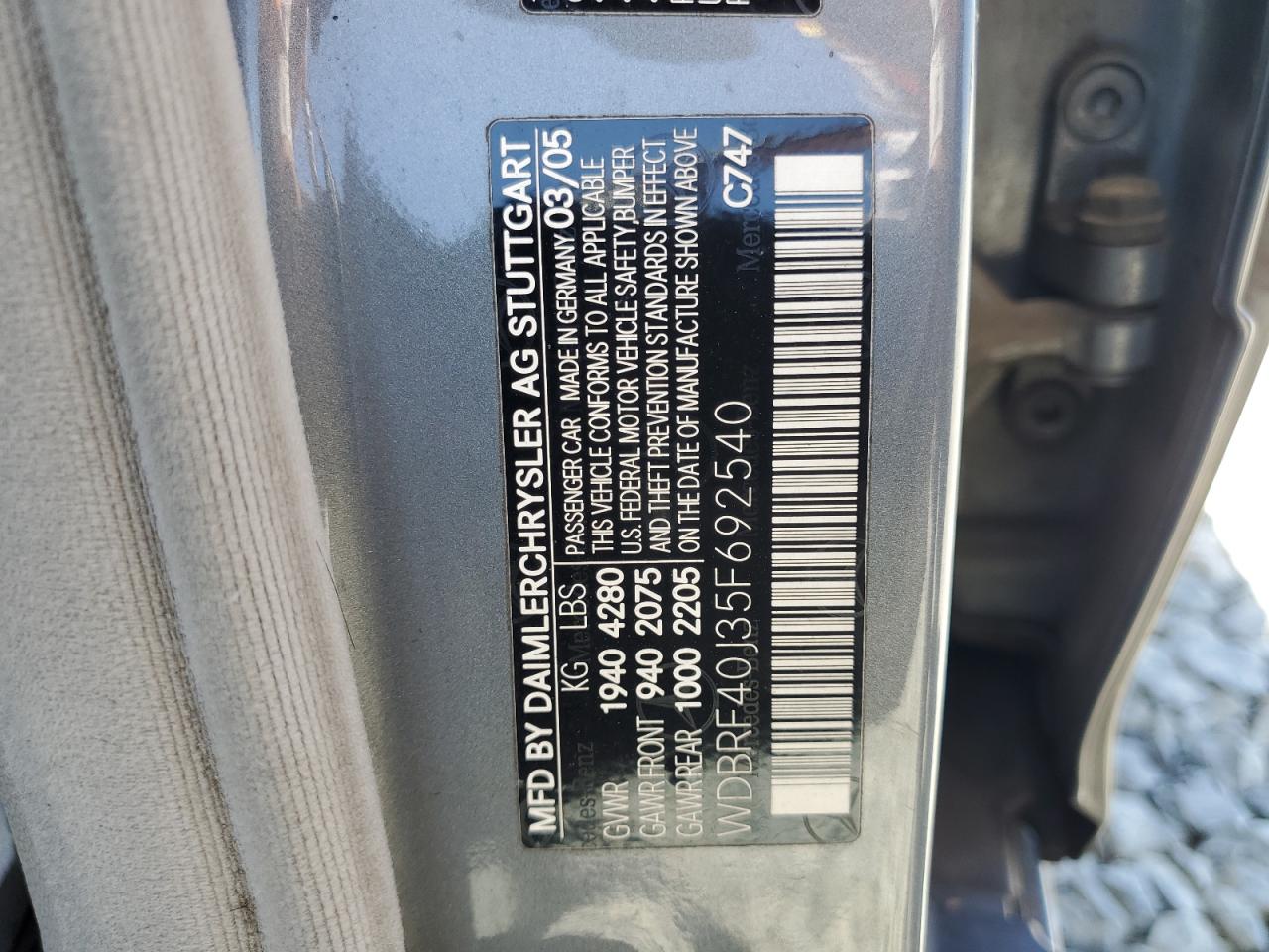 2005 Mercedes-Benz C 230K Sport Sedan VIN: WDBRF40J35F692540 Lot: 61839585