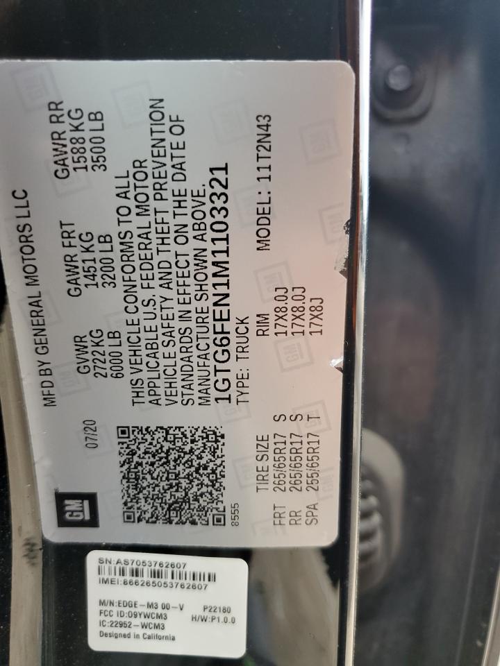 2021 GMC Canyon At4 VIN: 1GTG6FEN1M1103321 Lot: 62880185
