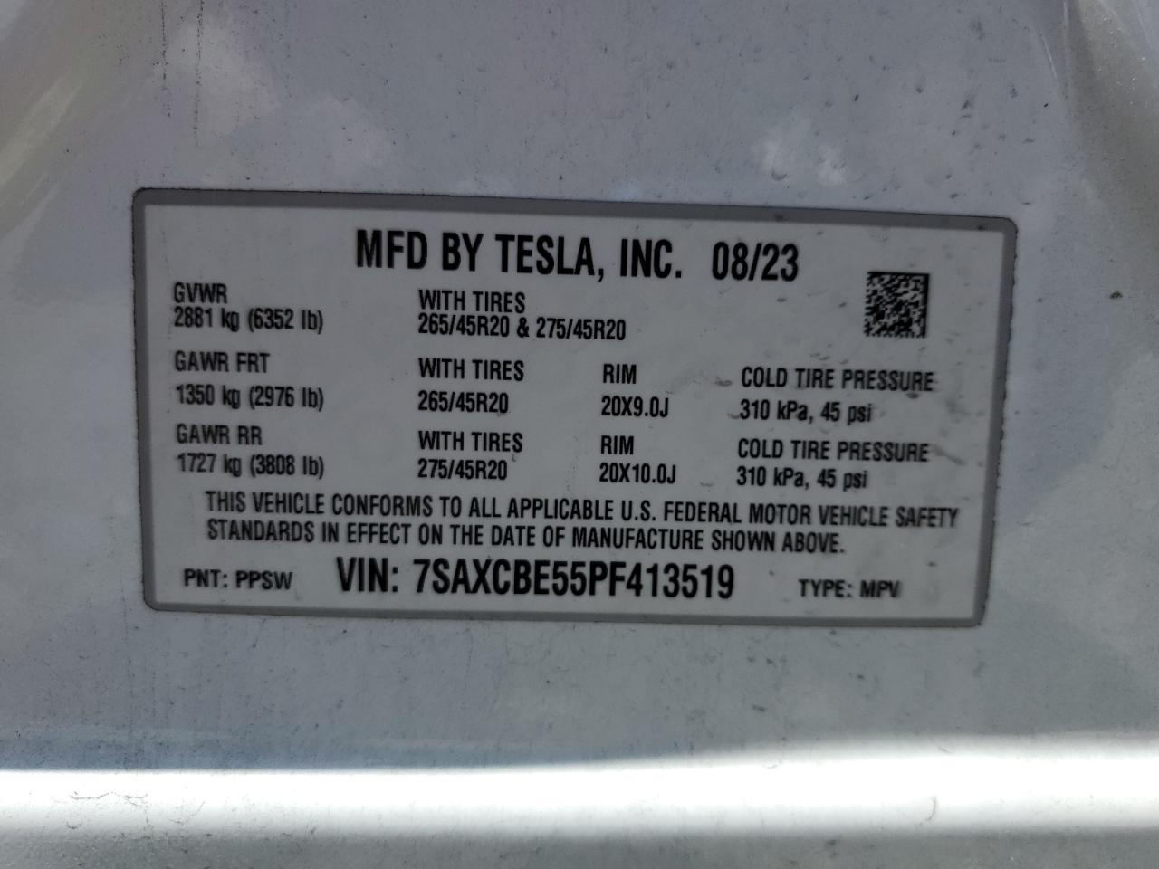 2023 Tesla Model X VIN: 7SAXCBE55PF413519 Lot: 60425605