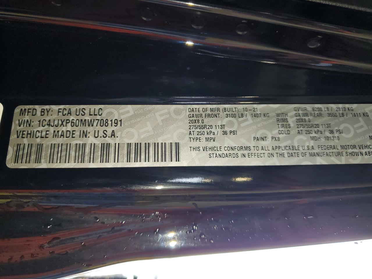 2021 Jeep Wrangler Unlimited Sahara 4Xe VIN: 1C4JJXP60MW708191 Lot: 60759345