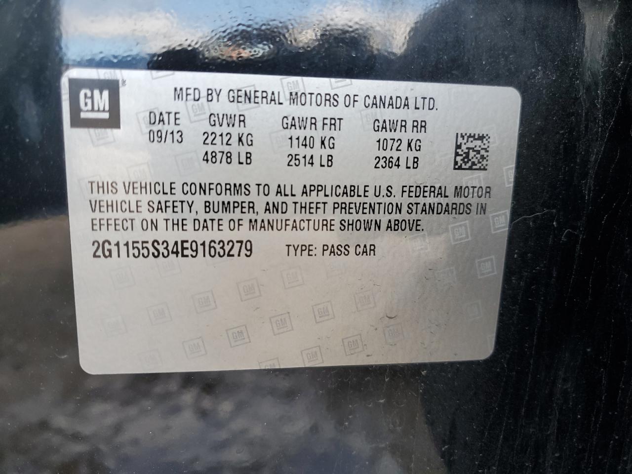 2014 Chevrolet Impala Ltz VIN: 2G1155S34E9163279 Lot: 62879855