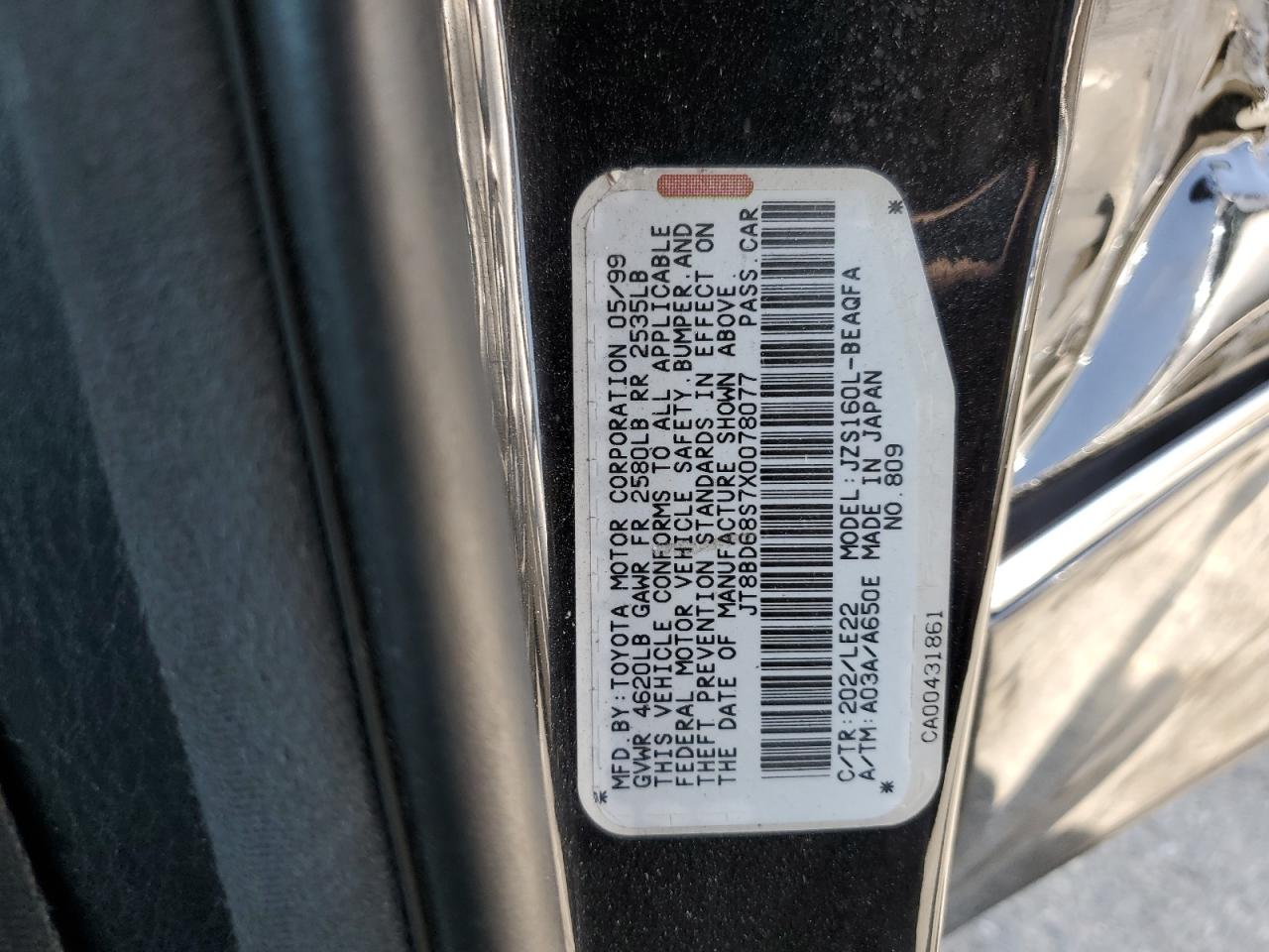 1999 Lexus Gs 300 VIN: JT8BD68S7X0078077 Lot: 62303765