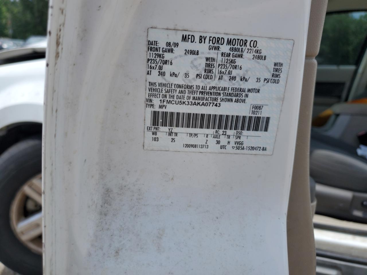 2010 Ford Escape Hybrid VIN: 1FMCU5K33AKA07743 Lot: 63009965