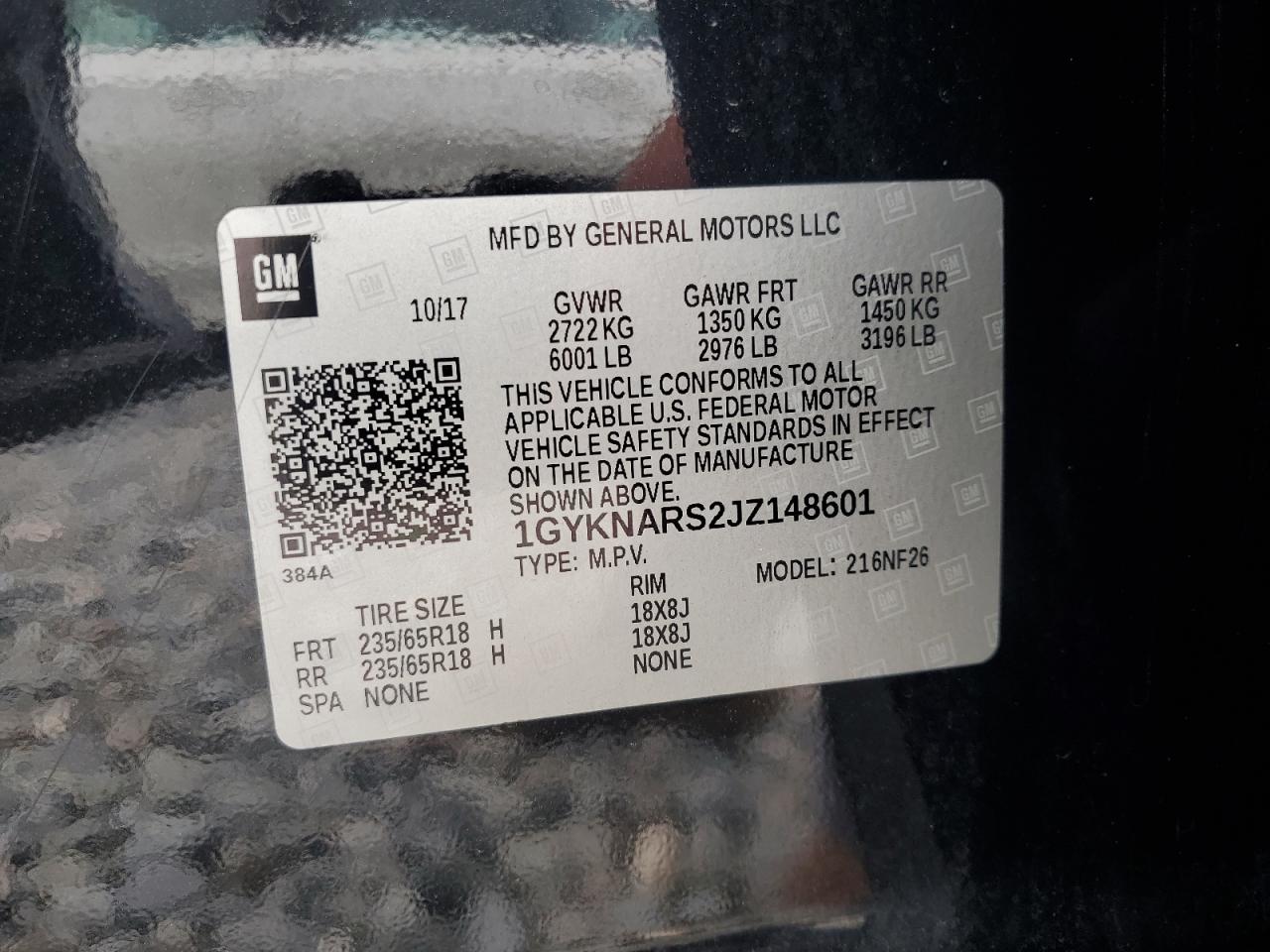 2018 Cadillac Xt5 VIN: 1GYKNARS2JZ148601 Lot: 62903095